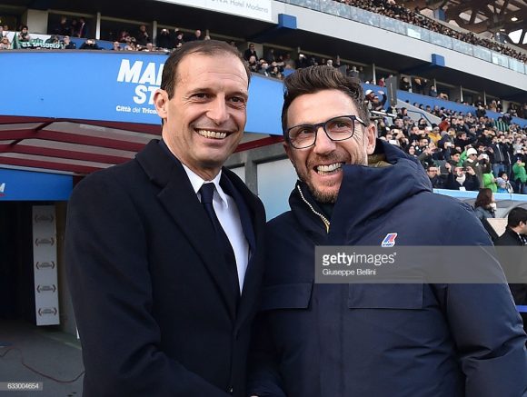 Massimiliano Allegri e Eusebio Di Francesco já estiveram 10 vezes frente a frente, sendo que o treinador da Juventus obteve seis vitórias contra duas do técnico da Roma. 